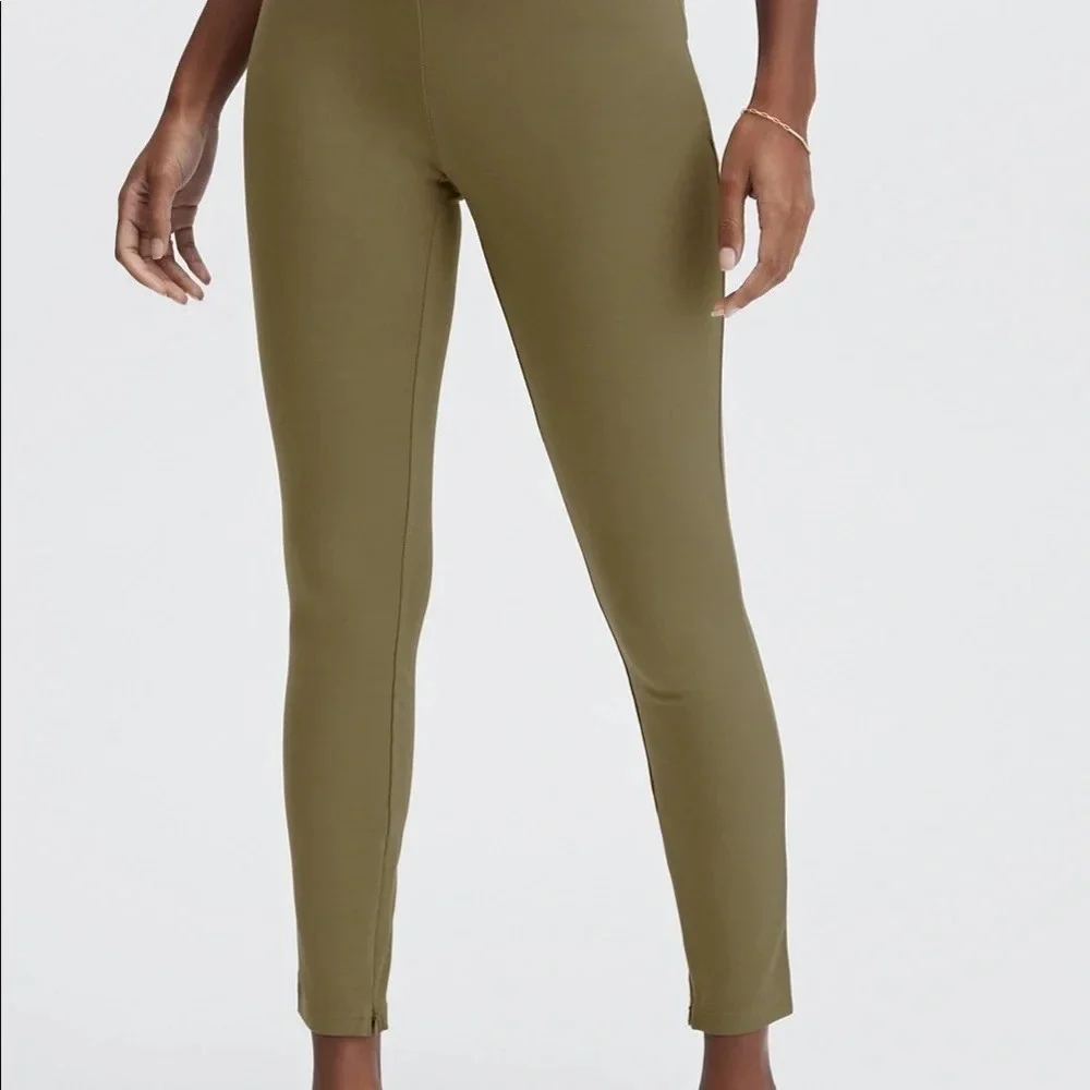 PONTE SKINNY ZIP-SLIP PANT GREEN FOREST SHORT S/6 NWT - Picture 1 of 5